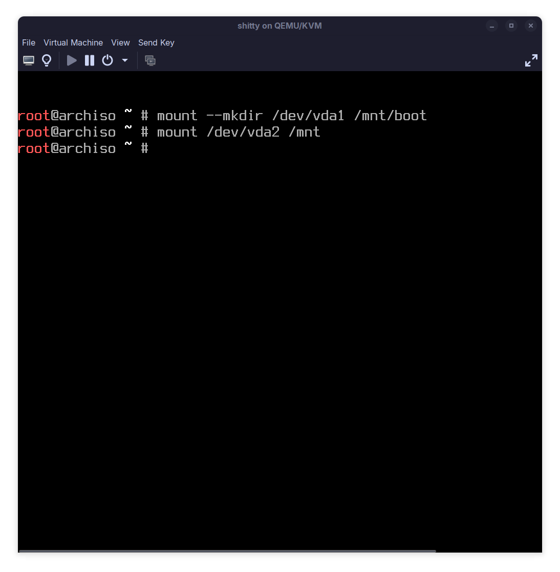 Mounting the two new partitions to the installer's filesystem