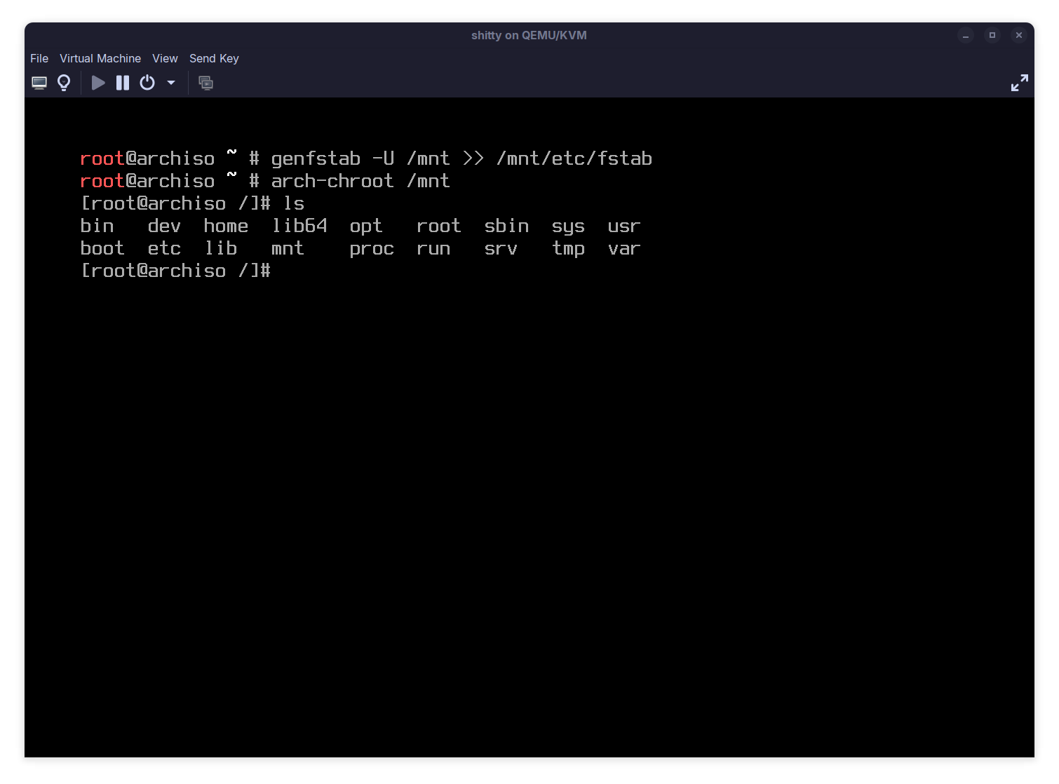 running arch-chroot on the mounted filesystem