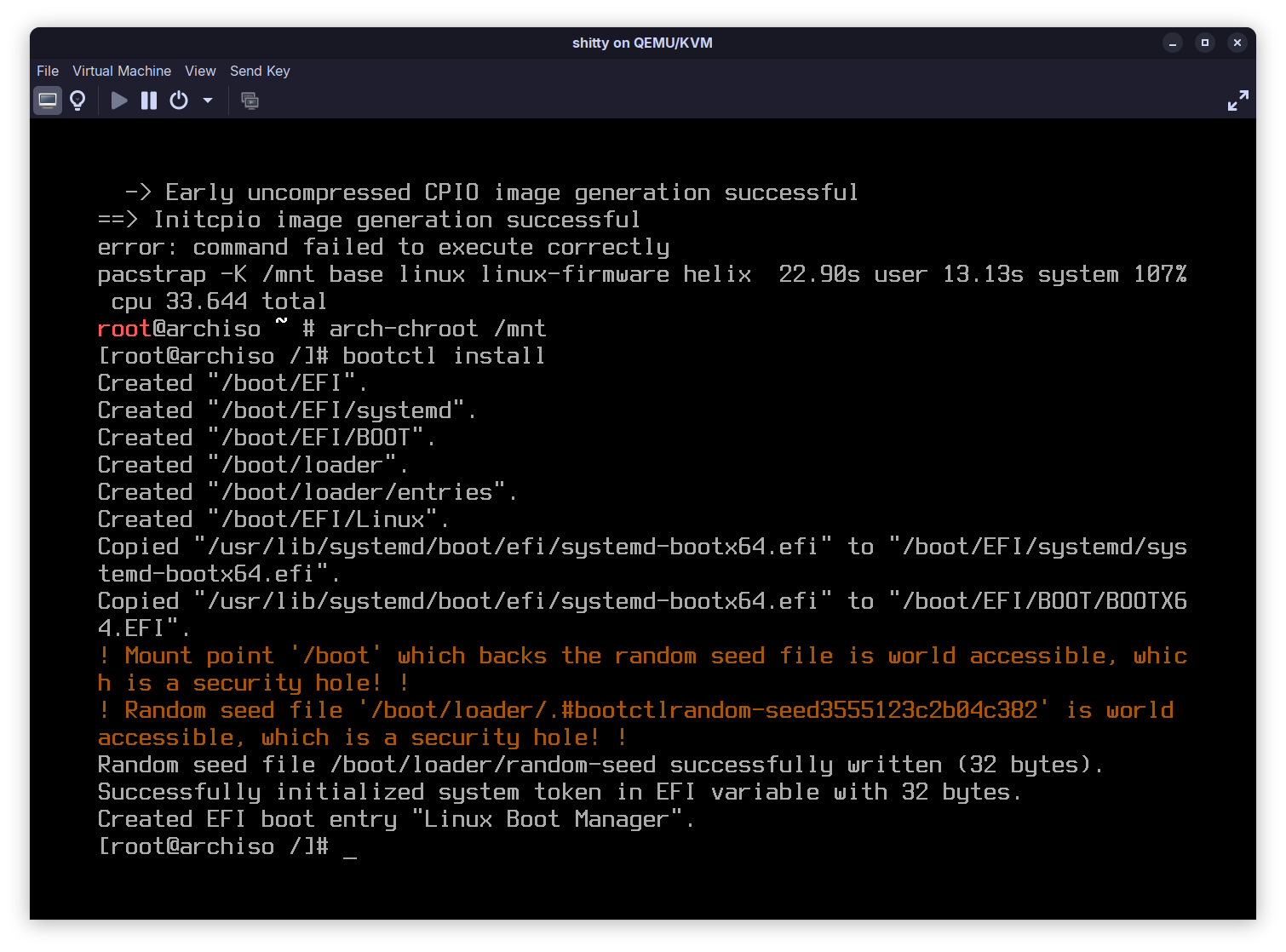 installing the bootloader with "bootctl install"