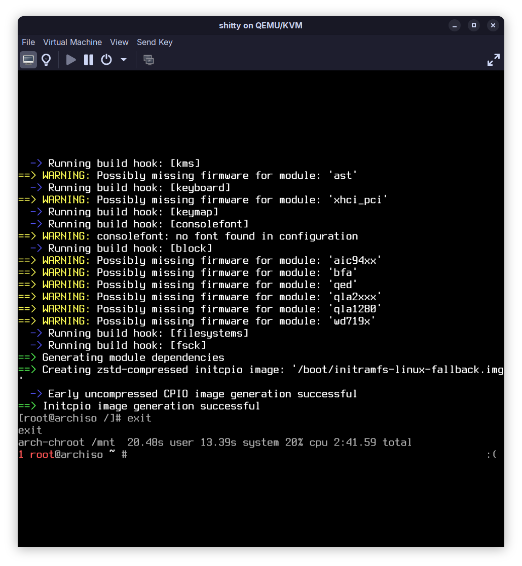 adding NetworkManager to the new system via pacstrap, worked successfully