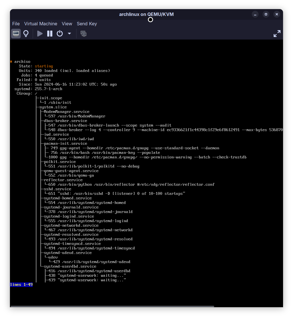 results of running "systemctl status" which yields a big tree view of system services