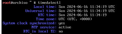 the result of running timedatectl, which returns the system time in UTC