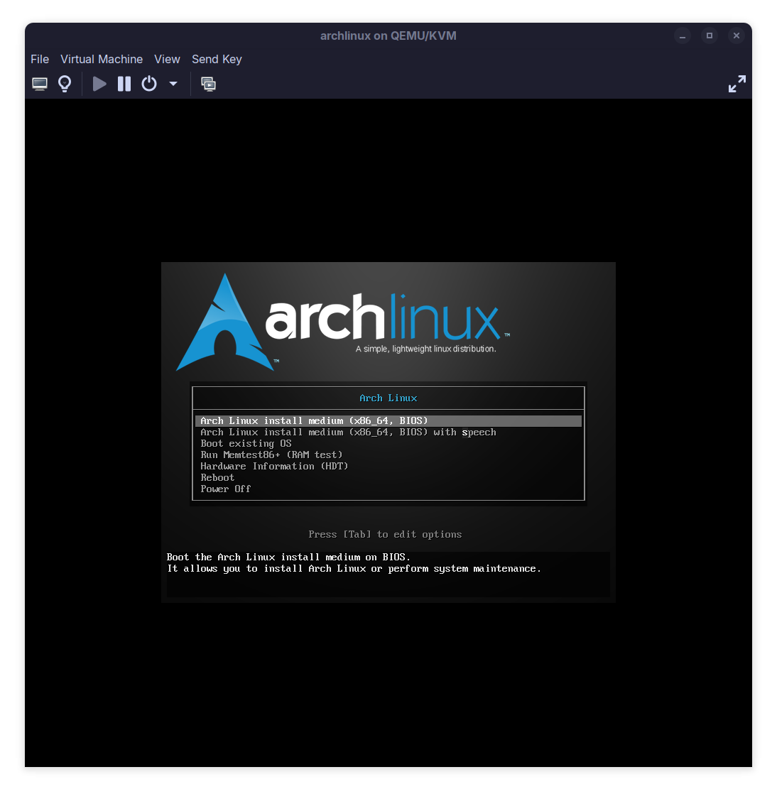 The flashy BIOS boot menu for Arch Linux